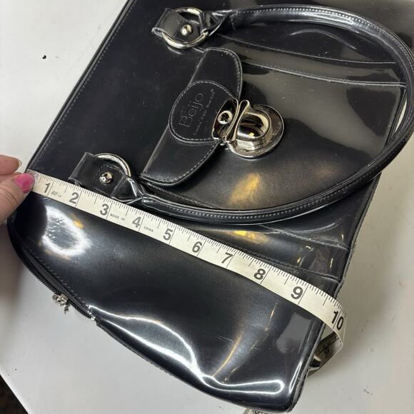 Beijo Double Handle Shoulder Bag Zipper Closure Pewter Gray Shiny Pockets Silver - Picture 6 of 9